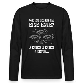 Was ist besser als eine Ente? 2 Enten, 3 Enten, 4 - Männer Premium Bio Langarmshirt - Schwarz - Vorne - Nico (187cm)