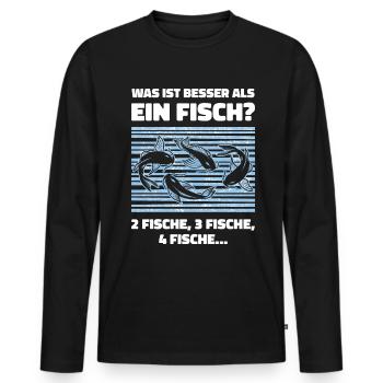 Was ist besser als ein Fisch? 2 Fische, 3 Fische, - Männer Premium Bio Langarmshirt - Schwarz - Vorne - Nico (187cm)