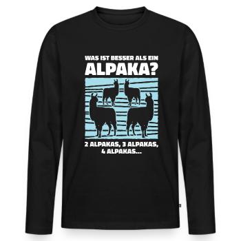 Was ist besser als ein Alpaka? 2 Alpaka 3 Alpaka 4 - Männer Premium Bio Langarmshirt - Schwarz - Vorne - Nico (187cm)