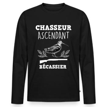 Chasser la bonne bécasse humour chasseur - T-shirt manches longues Premium bio Homme - noir - Devant - Nico (187cm)