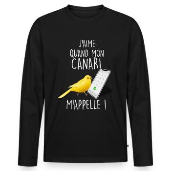 Mon canari m appelle sur le portable - T-shirt manches longues Premium bio Homme - noir - Devant - Nico (187cm)