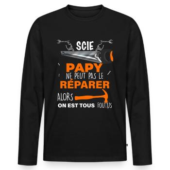 Papy et ses outils de bricolage - T-shirt manches longues Premium bio Homme - noir - Devant - Nico (187cm)
