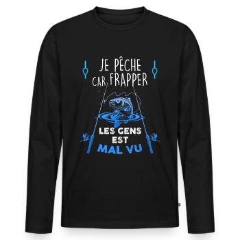 Pêche humour papa pêcheur - T-shirt manches longues Premium bio Homme - noir - Devant - Nico (187cm)