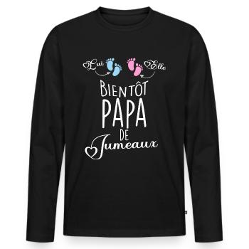 Bientôt papa de Jumeaux garçon et fille - T-shirt manches longues Premium bio Homme - noir - Devant - Nico (187cm)