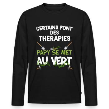 Grandpa therapy green humor man garden - Men's Premium Organic Long Sleeve Shirt - black - Front - Nico (187cm)