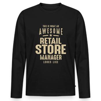 Awesome Retail Store Manager Job - Men's Premium Organic Long Sleeve Shirt - black - Front - Nico (187cm)