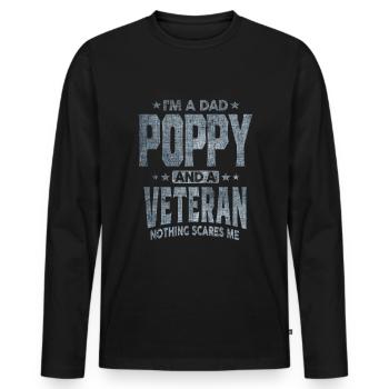 Ich bin ein Papa Poppy und ein Veteran Nichts macht mir Angst - Männer Premium Bio Langarmshirt - Schwarz - Vorne - Nico (187cm)