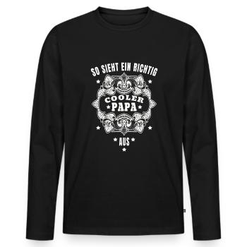 Papa Vater - So sieht ein richtig cooler Papa aus - Männer Premium Bio Langarmshirt - Schwarz - Vorne - Nico (187cm)