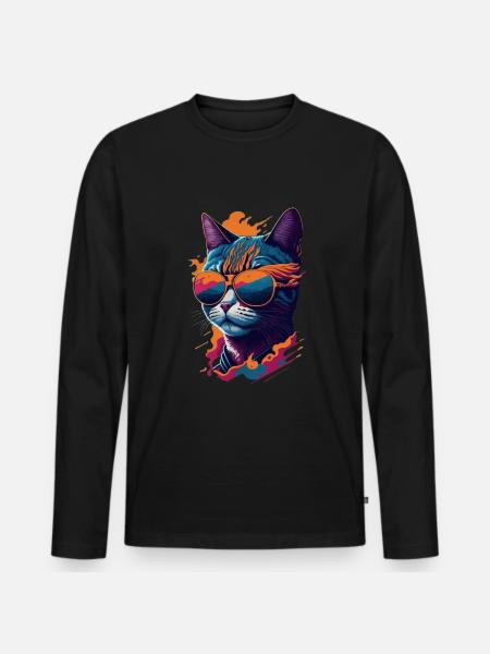 Vintage Vibes and Feline Flair Retro Cool Cat - Männer Premium Bio Langarmshirt - Schwarz