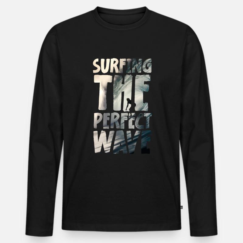 Surfing The Perfect Wave - Männer Premium Bio Langarmshirt - Schwarz