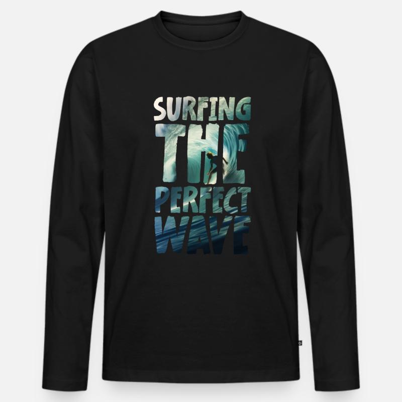 Surfing The Perfect Wave - Männer Premium Bio Langarmshirt - Schwarz