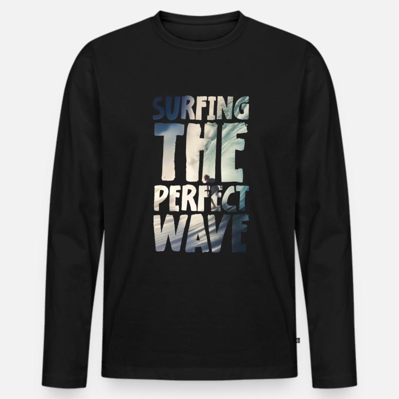 Surfing The Perfect Wave - Männer Premium Bio Langarmshirt - Schwarz