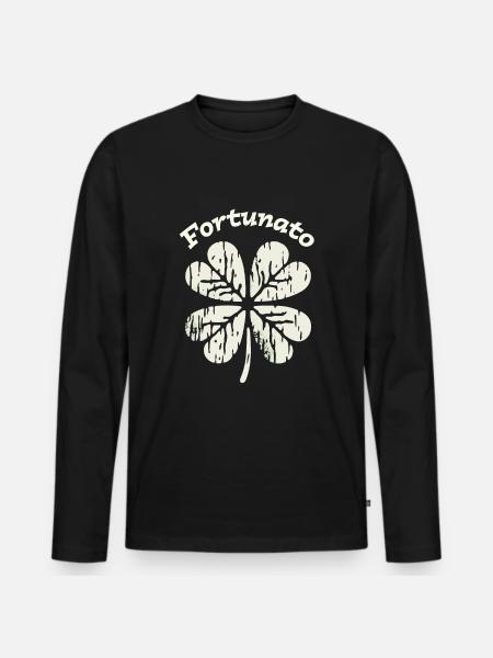 Fortunato Emblem Distressed Four-Leaf - Men's Premium Organic Long Sleeve Shirt - black