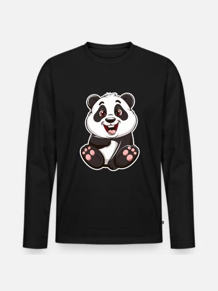 Exuberant Panda Buddy Sticker - Men's Premium Organic Long Sleeve Shirt - black