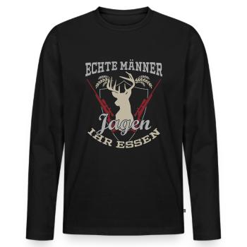 Jäger Jagd Essen Jagen Spruch Jagdbekleidung - Männer Premium Bio Langarmshirt - Schwarz - Vorne - Nico (187cm)