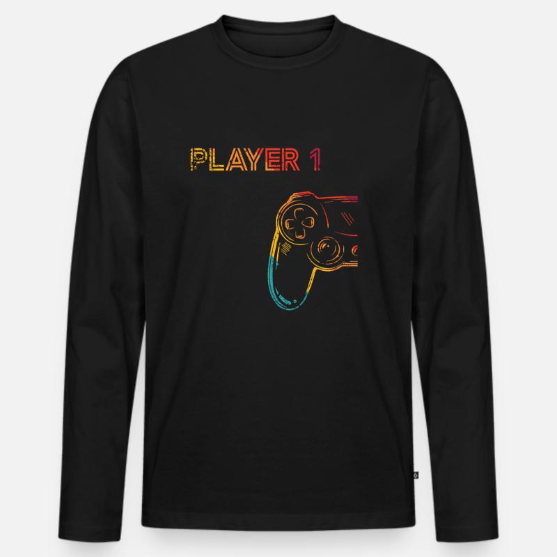 Gaming Player 1 Geschenkidee - Männer Premium Bio Langarmshirt - Schwarz