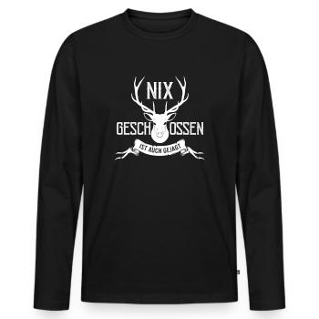 Jäger Spruch Nix Geschossen ist auch Gejagt - Männer Premium Bio Langarmshirt - Schwarz - Vorne - Nico (187cm)