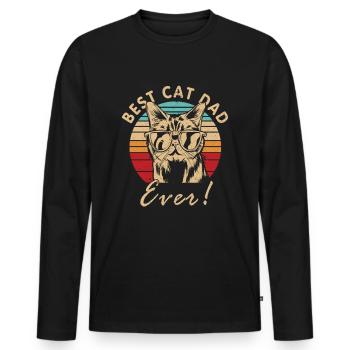 Meilleur cadeau de fête des pères papa chat - T-shirt manches longues Premium bio Homme - noir - Devant - Nico (187cm)
