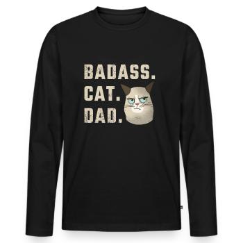 Badass Cat Dad - T-shirt manches longues Premium bio Homme - noir - Devant - Nico (187cm)