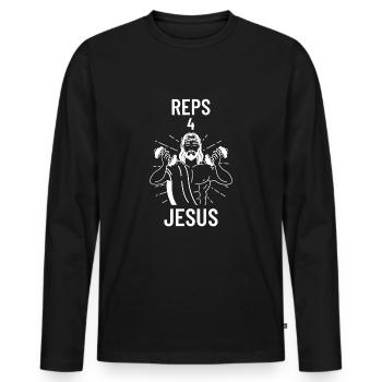 Training gym reps for Jesus - Men's Premium Organic Long Sleeve Shirt - black - Front - Nico (187cm)