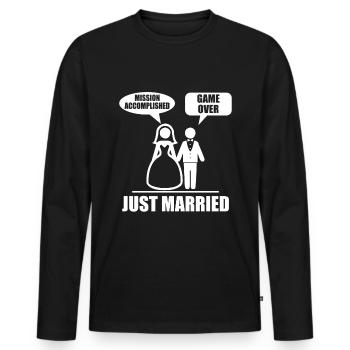 Mariage drôle cadeau mariée mariage - T-shirt manches longues Premium bio Homme - noir - Devant - Nico (187cm)