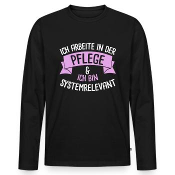Ich Arbiete In Der Pflege Ich Bin Systemrelevant - Männer Premium Bio Langarmshirt - Schwarz - Vorne - Nico (187cm)