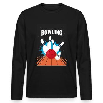 Bowling - Männer Premium Bio Langarmshirt - Schwarz - Vorne - Nico (187cm)