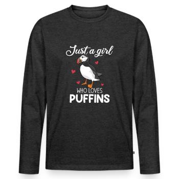 Juste une fille qui aime les macareux, macareux - T-shirt manches longues Premium bio Homme - anthracite chiné - Devant - Nico (187cm)