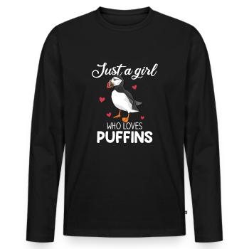 Just A Girl Who Loves Puffins, puffin - Men's Premium Organic Long Sleeve Shirt - black - Front - Nico (187cm)