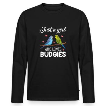 Just A Girl Who Loves Budgies parakeet - Men's Premium Organic Long Sleeve Shirt - black - Front - Nico (187cm)