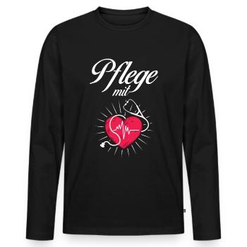 Pflege mit Herz Pflege mit Herz - Männer Premium Bio Langarmshirt - Schwarz - Vorne - Nico (187cm)