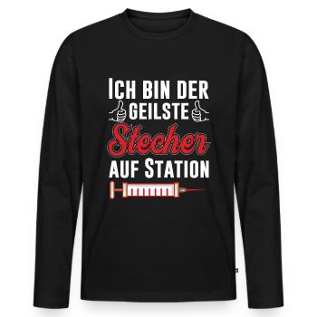 Ich bin der geilste Stecher auf Station Pfleger - Männer Premium Bio Langarmshirt - Schwarz - Vorne - Nico (187cm)