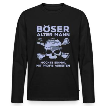Böser Alter Mann - Camouflage Totenkopf Tarnmuster - Männer Premium Bio Langarmshirt - Schwarz - Vorne - Nico (187cm)