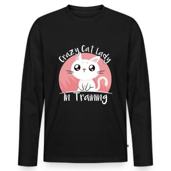 Verrückte Katzendame in Ausbildung Kätzchen - Männer Premium Bio Langarmshirt - Schwarz - Vorne - Nico (187cm)