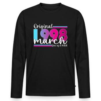 25. Geburtstag Frau Original März Jahrgang 1998 - Männer Premium Bio Langarmshirt - Schwarz - Vorne - Nico (187cm)