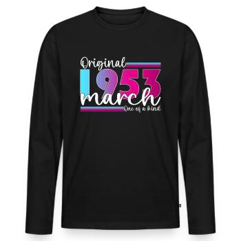 70e anniversaire Mme Original March Née en 1953 - T-shirt manches longues Premium bio Homme - noir - Devant - Nico (187cm)