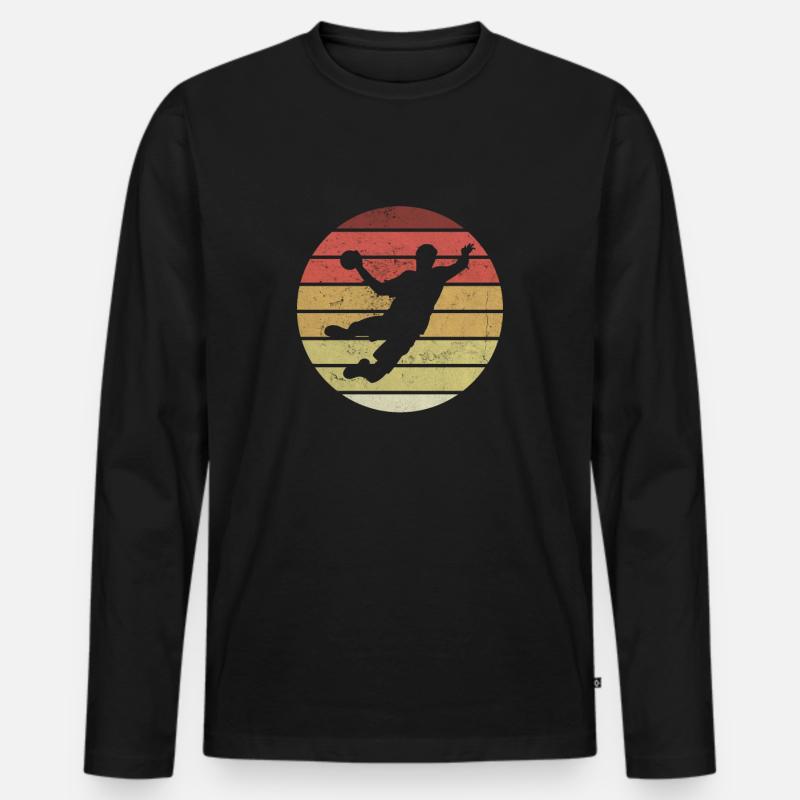 Handball Retro - Männer Premium Bio Langarmshirt - Schwarz