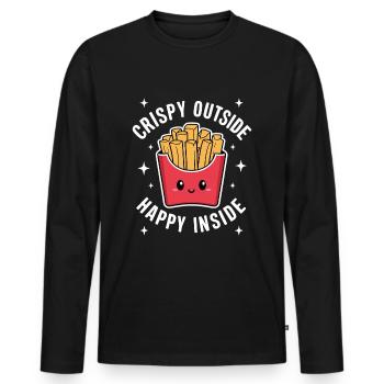 French Fries Bag Crispy Outside Happy Inside - Men's Premium Organic Long Sleeve Shirt - black - Front - Nico (187cm)
