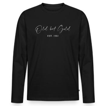 Old but Gold Est. 1981 Script Typography Gift - Men's Premium Organic Long Sleeve Shirt - black - Front - Nico (187cm)