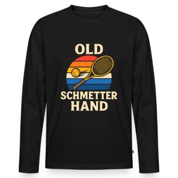 Tennis Retro Old Schmetterhand - Männer Premium Bio Langarmshirt - Schwarz - Vorne - Nico (187cm)