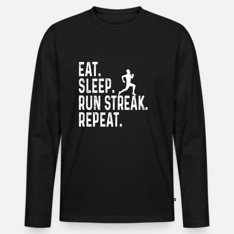 Eat Sleep Run Streak Repeat Funny Runner - Männer Premium Bio Langarmshirt - Schwarz