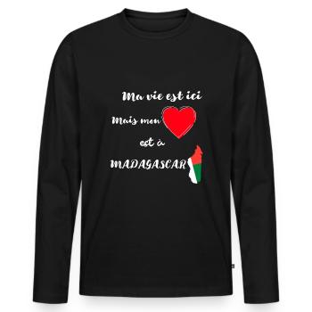 Passion Ile de Madagascar / Drapeau malgache - T-shirt manches longues Premium bio Homme - noir - Devant - Nico (187cm)