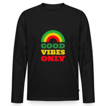 good vibes only reggae arc-en-ciel - T-shirt manches longues Premium bio Homme - noir - Devant - Nico (187cm)