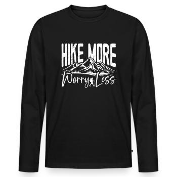 Hike More Worry Less Wanderoutfit Wandern - Männer Premium Bio Langarmshirt - Schwarz - Vorne - Nico (187cm)