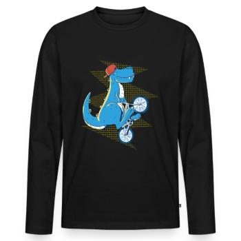 Tyrannosaurus Rex T-rex Dinosaure Dino Bicyclette - T-shirt manches longues Premium bio Homme - noir - Devant - Nico (187cm)