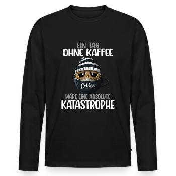 Spruch Kaffeeliebhaber Eule Jeden Tag Kaffee - Männer Premium Bio Langarmshirt - Schwarz - Vorne - Nico (187cm)