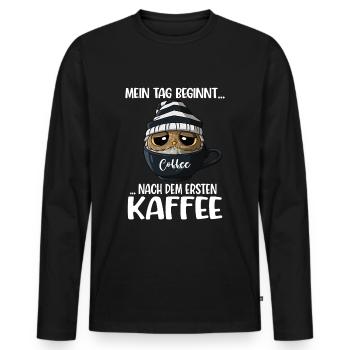 Kaffeeliebhaber Spruch Jeden Tag Kaffee Eule - Männer Premium Bio Langarmshirt - Schwarz - Vorne - Nico (187cm)