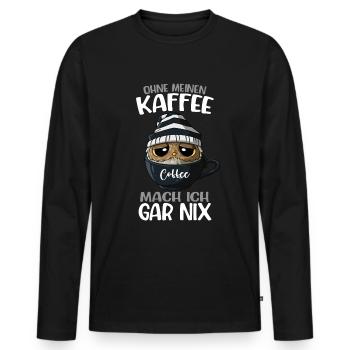 Kaffee Kaffeetasse Kaffeeliebhaber Spruch Eule - Männer Premium Bio Langarmshirt - Schwarz - Vorne - Nico (187cm)
