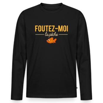 Foutez Moi La Pêche Humour Papa Pêcheur - T-shirt manches longues Premium bio Homme - noir - Devant - Nico (187cm)