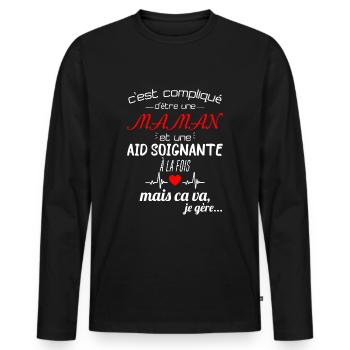 pas parfaite aide-soignante;cadeau aide soignante - T-shirt manches longues Premium bio Homme - noir - Devant - Nico (187cm)